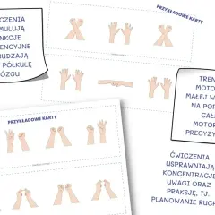 Przykładowe karty do treningu motoryki małej, usprawniające sekwencyjność i precyzję ruchów.