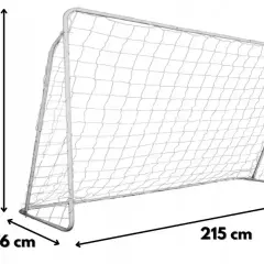 Bramka piłkarska z siatką, której wymiary to: wysokość 150 cm, szerokość 215 cm, głębokość 76 cm. Idealna do treningów.