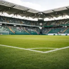 Piłkarskie baraze na zielonej murawie, trybuny pełne widzów, gotowe na emocjonujący mecz.