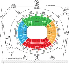Najgorsze miejsca na Stadionie Narodowym? Te czerwone sektory G1-G7, G33-G37, V1-V5, D1-D3, D18-D20, K1-K4.