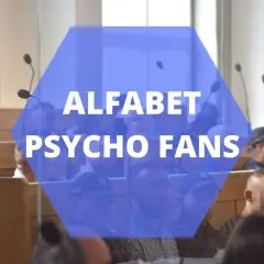 Grupa ludzi w sądzie, zamazane twarze, napis "ALFABET PSYCHO FANS".
