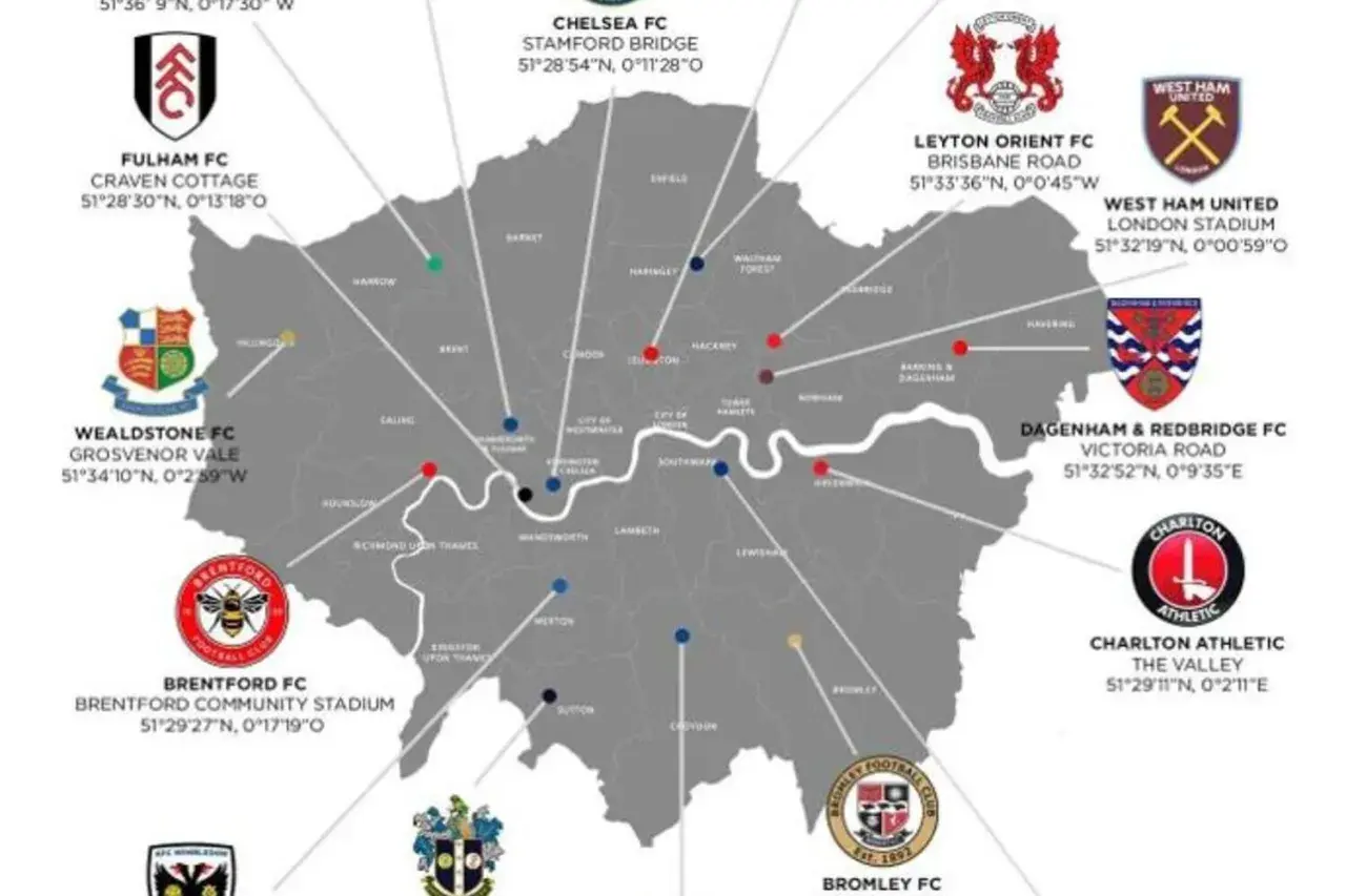 Mapa Londynu z zaznaczonymi klubami piłkarskimi. Od Fulham po Charlton, poznaj lokalizację znanych klubów z Londynu.
