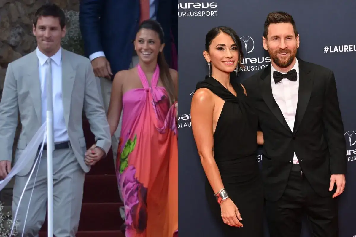 Leo Messi z żoną Antonelą Roccuzzo na dwóch różnych wydarzeniach.